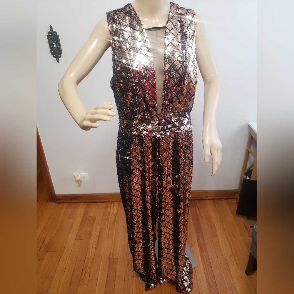 New York & Company Gabrielle Union Sequin Jumpsuit & Jacket~ Size Large